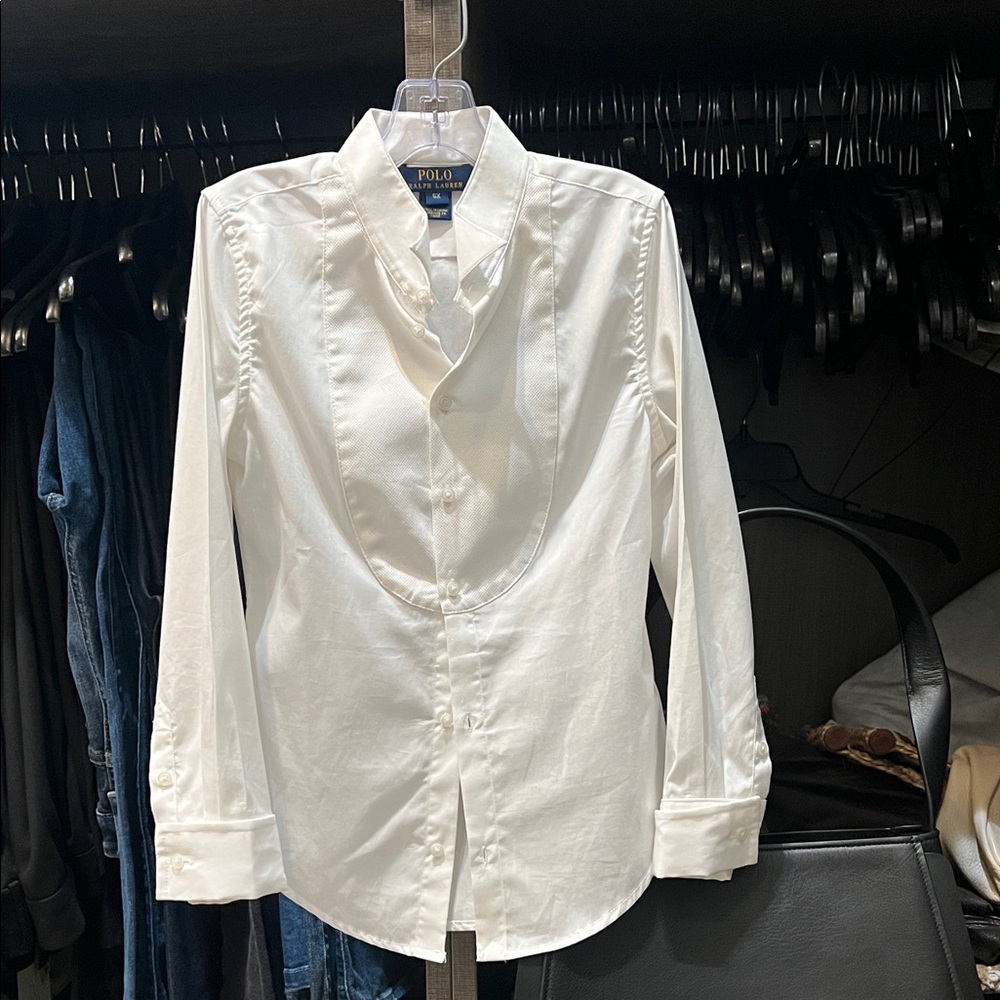 Girls Polo by Ralph Lauren Classic White Dress Shirt, Cute Tuxedo Front 6x